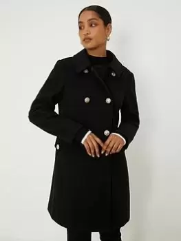 Image of Dorothy Perkins Military Button Coat - Black, Size L, Women