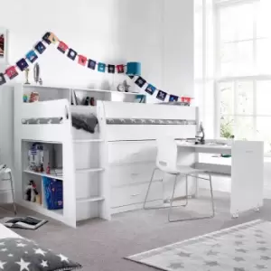 Image of Erin White Mid Sleeper Bed With Desk