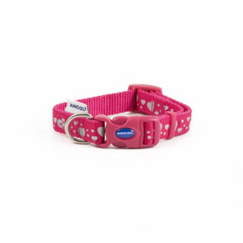 Image of Ancol Pink Hearts Print Reflective Adjustable 45-70cm Fashion Dog Collar Pink