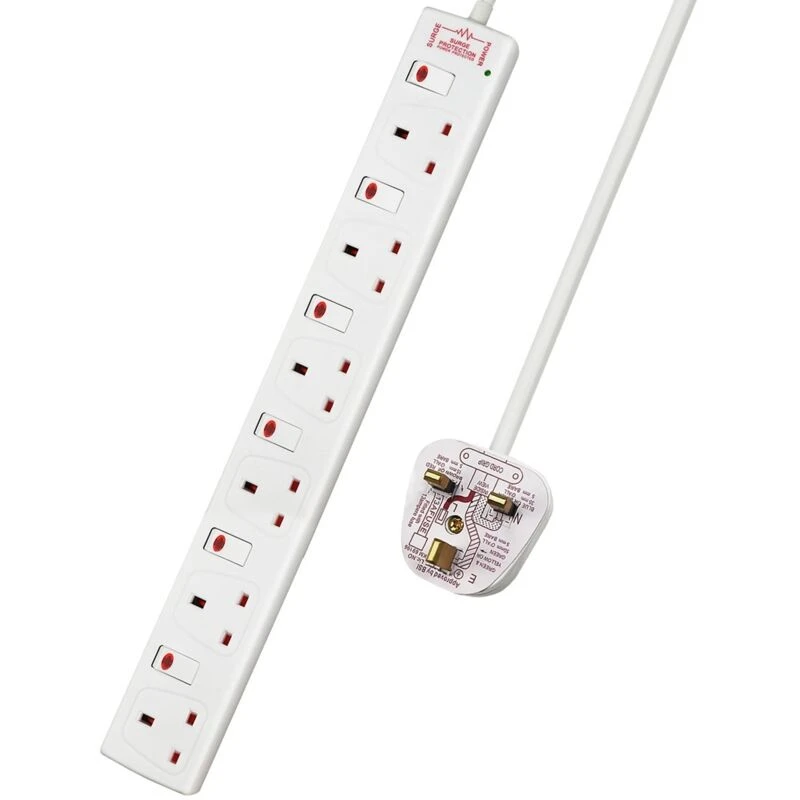 Image of ExtraStar 6 Gang Individually Switched Surge-Protected Extension Lead 1m 13A White unisex