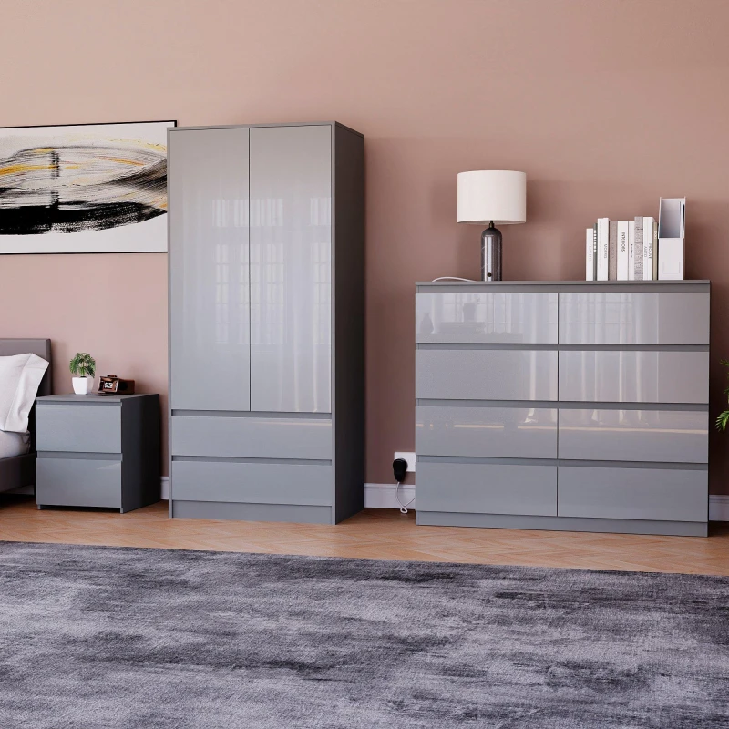 Image of Lassic Vida Designs Glinton Gloss 3 Piece Bedroom Set 5 Grey unisex 3 Piece