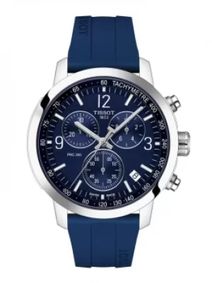 Image of Tissot Mens PRC 200 Chronograph Blue Rubber Strap Watch...