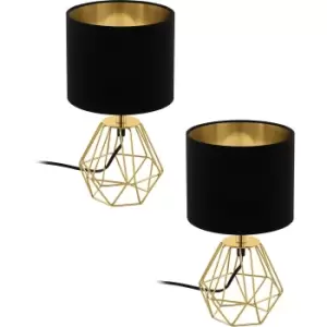 Image of 2 PACK Table Lamp Colour Brass Steel Base Shade Black Gold Fabric E14 1x60W