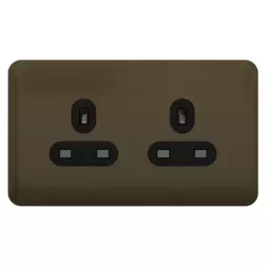 Image of Schneider Electric Lisse Screwless Deco - Unswitched Double Power Socket, 13A, GGBL3060BMBS, Mocha Bronze with Black Insert