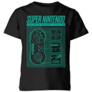 Image of Nintendo SNES Blueprint Kid's T-Shirt - Black - 5-6 Years
