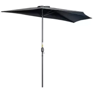 Image of Outsunny 3(m) Half Parasol Semi Round Umbrella Patio Metal Frame Crank Handle for Balcony-- NO BASE INCLUDED, Black