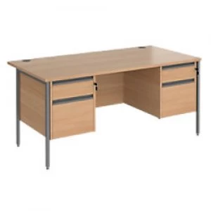 Image of Straight Desk with Beech Coloured MFC Top and Graphite H-Frame Legs and 2 x 2 Lockable Drawer Pedestals Contract 25 1600 x 800 x 725mm