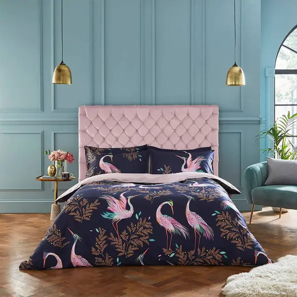 Image of Sara Miller Dancing Cranes Duvet Set Double, Midnight