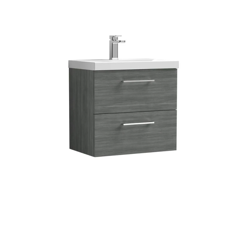 Image of Balterley Bathroom Wall Hung 2-Drawer Vanity Basin, Anthracite, 600mm in Grey Grey Unisex