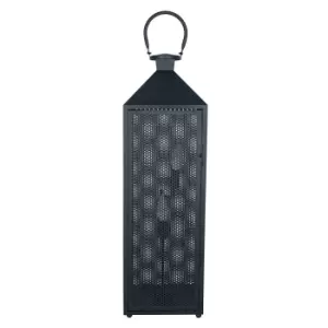 Image of 84cm Matt Black Metal Punched Lantern Floor Lamp