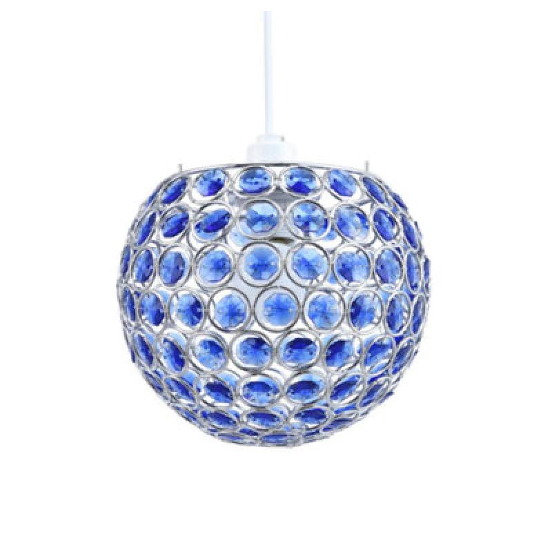Image of Happy Homewares Modern Round Globe Easy Fit Pendant Shade With Small Blue Acrylic Bead Jewels