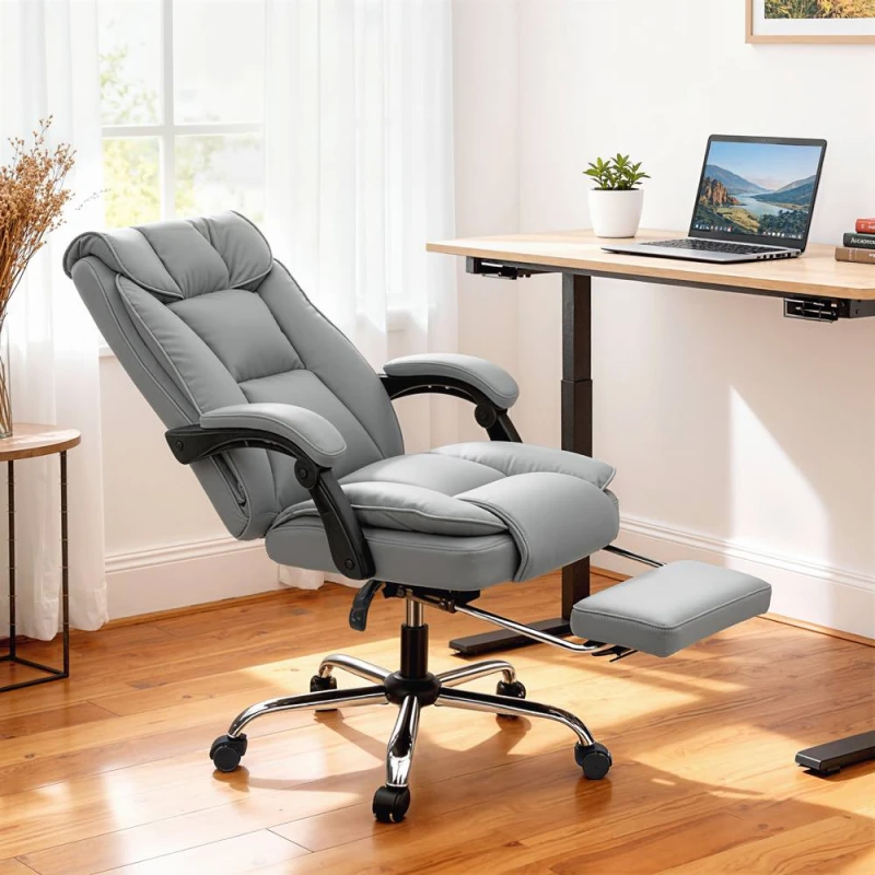 Image of HOMCOM Pet-Friendly Leather Recliner Computer Chair with Footrest in Grey Grey Unisex