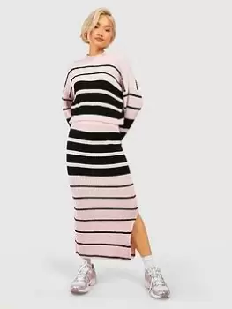 Image of Boohoo Stripe Jumper And Skirt Knitted Co-Ord - Pink