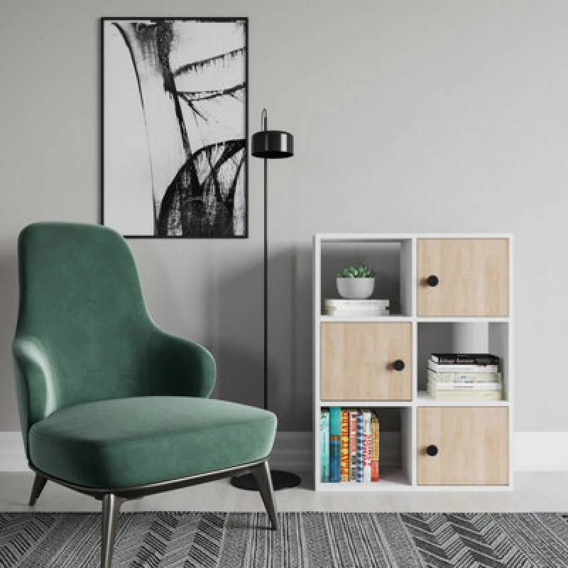 Image of Decorotika Tilton 3-Tier And 3 Cabinets Bookcase White & Oak