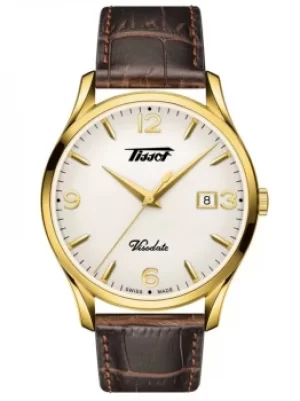 Image of Tissot Mens Heritage Visodate White Dial Brown Leather Strap Watch...