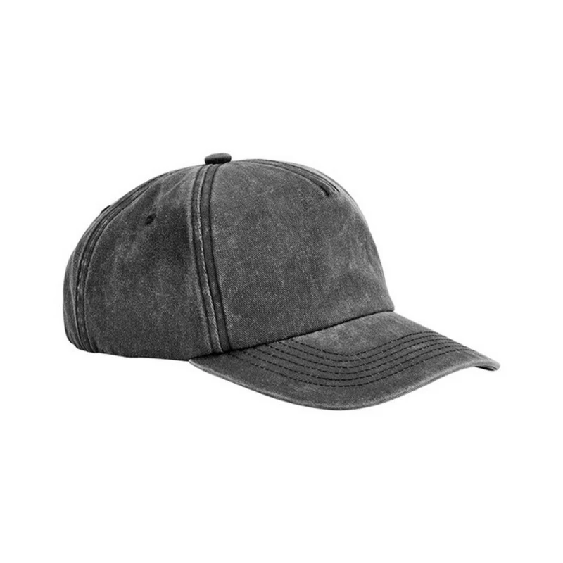 Image of Beechfield Beechfield Men Vintage Washed 5 Panel Relaxed Fit Baseball Cap in Black One Size Male 5063527159397