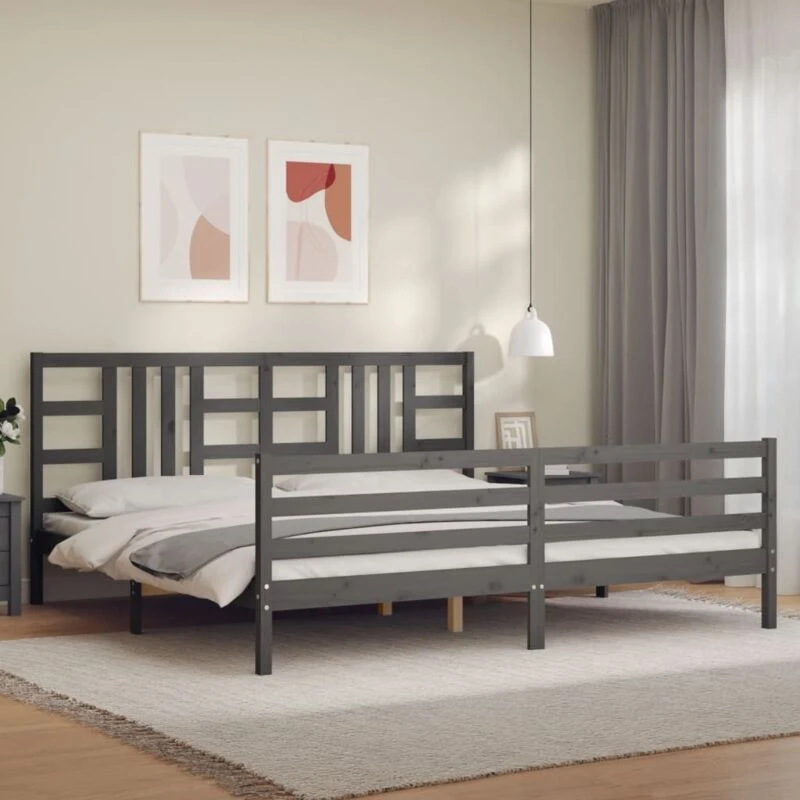 Image of JINLEFU Bed Frame without Mattress Grey 200x200cm Solid Wood vidaXL JRVDZX-3193943_DE