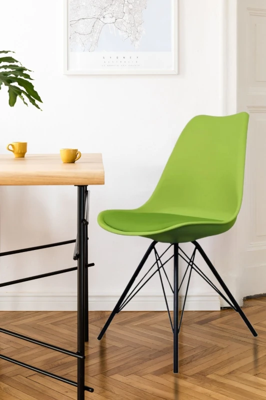 Image of Fusion Living Soho Plastic Dining Chair with Black Metal Legs Green