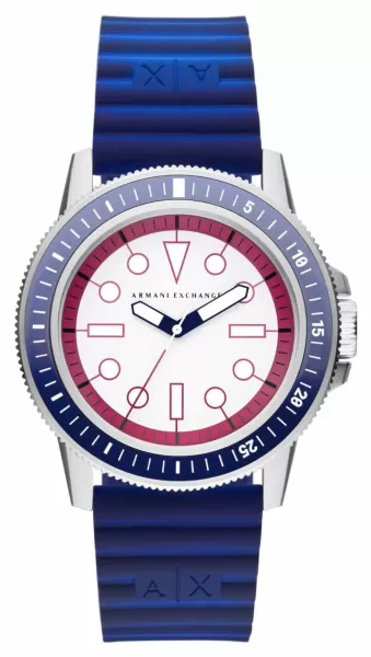 Image of Armani Exchange AX1859 Mens White Dial Blue Silicone Watch