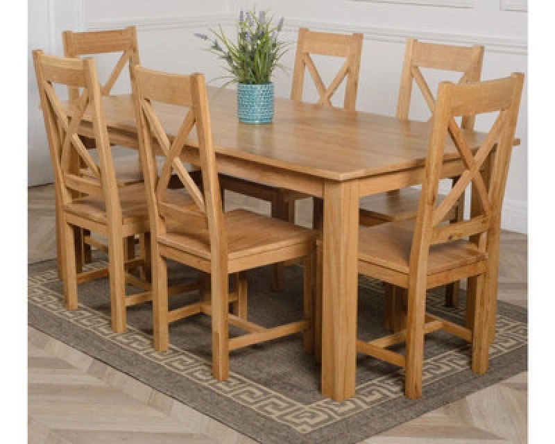 Image of Thats Furniture Oslo 180 x 90cm Large Oak Dining Table & 6 Berkeley Chairs in Brown Brown Unisex 180 x 90 cm