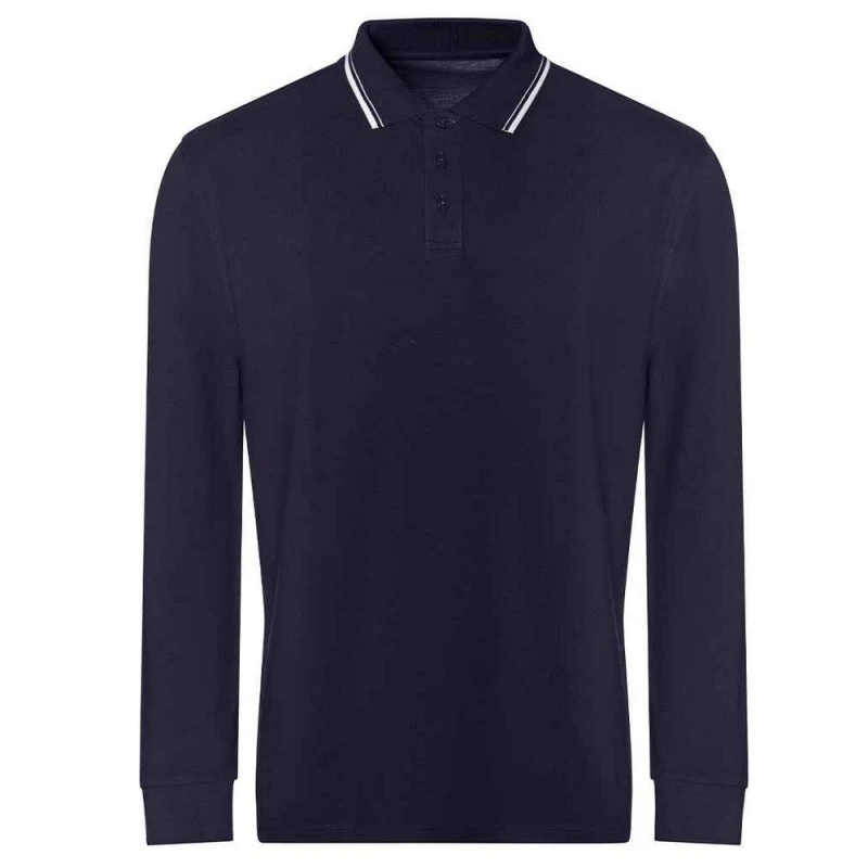 Image of AWDis AWDis Men Tipped Long-Sleeved Polo Shirt in Navy Size: Small Navy S Male 5063300462966