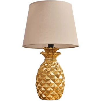 Image of Gold Pineapple Base Table Lamp Reading Light Lamphades - Beige - No Bulb