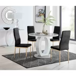Image of Furniture Box Giovani Round Grey 100Cm Table and 4 Black Velvet Milan Gold Leg Chairs