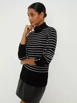 Image of Dorothy Perkins Stripe Roll Neck Button Cuff Jumper - Multi, Size S, Women