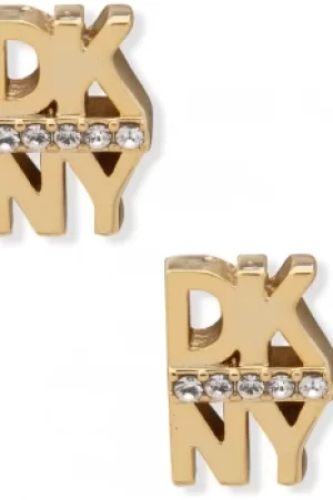 Image of DKNY Jewellery Gold Coloured Pave Logo Button Earrings 60559678