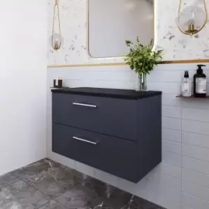 Image of Deco Wall Hung 2-Drawer Vanity Unit with Sparkling Black Worktop 800mm Wide - Satin Anthracite - Nuie