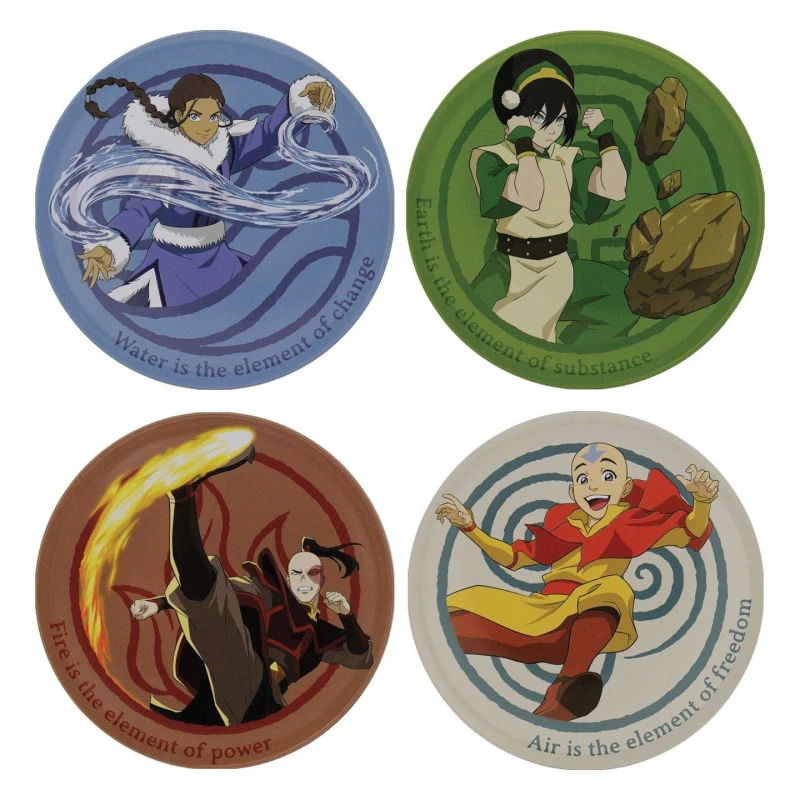 Image of Avatar: The Last Airbender Set of 4 Embossed Metal Coasters Multi unisex