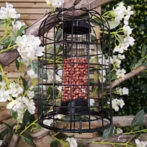Image of Heavy Duty Squirrel Proof Caged Garden Wild Bird Hanging Black Metal Peanut Feeder