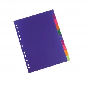 Image of Rexel Translucent Polypropylene 10 Part Divider Multi-coloured - Outer