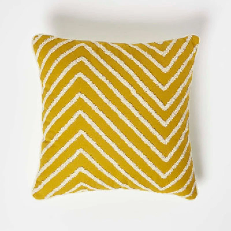 Image of Homescapes Mustard Yellow Tufted Cotton Cushion Mustard unisex