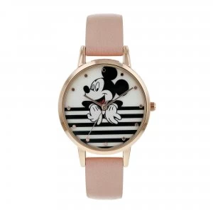 Image of Disney Ladies Mickey Mouse Pink Leather Strap Watch