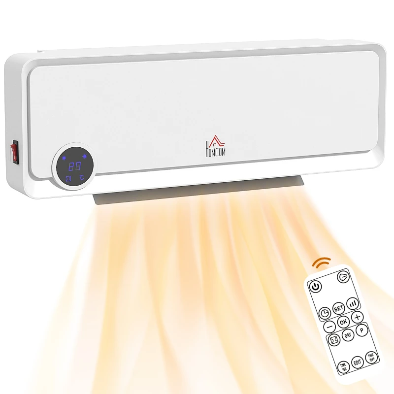 Image of HOMCOM HOMCOM 1000W/2000W Wall Downflow Heater 10-49°C Temperature w/ Timer Remote LED Screen in Grey Grey One Size Unisex 5056725578442