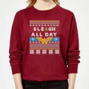 Image of Wonder Woman 'Sleigh All Day Womens Christmas Sweatshirt - Burgundy - XXL
