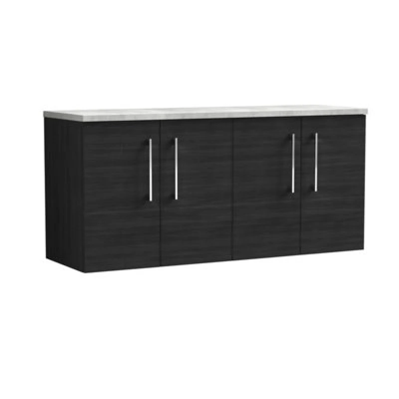 Image of Nuie Arno Wall Hung 4-Door Vanity Unit With Laminate Worktop In Bellato Grey, Sleek Counter Top Vanity Unit In Charcoal Black