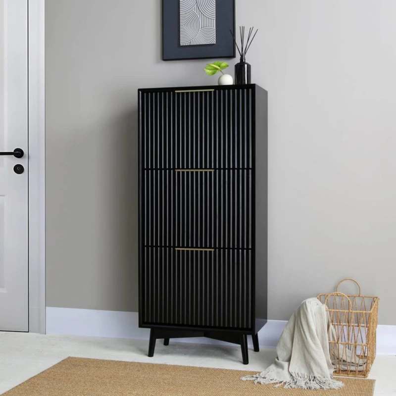 Image of Home Garden Direct Monza Shoe Storage Cabinet with Fluted Doors Black Unisex