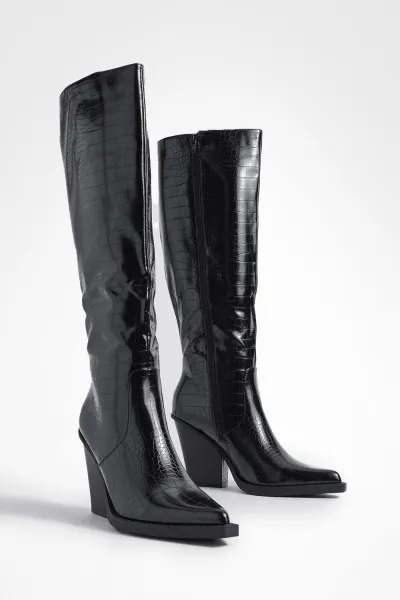 Image of Chunky Sole Knee High Croc Western Boots