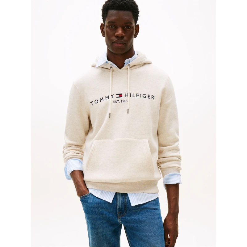 Image of Tommy Hilfiger Logo Hoodie Oatmilk male M