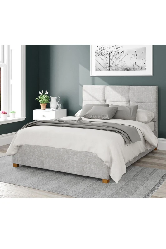 Image of Aspire Aspire Caine Upholstered Ottoman Storage Bed, Pure Pastel Cotton Fabric in Grey Size: Super King Grey Super King Unisex 5057632188526