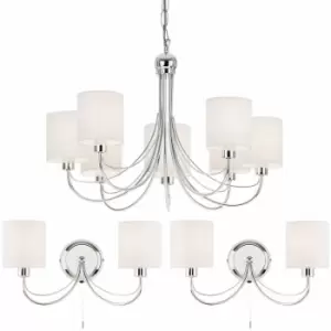 Image of 7 Bulb Ceiling Pendant Lamp & 2x Matching Twin Wall Light Chrome & White Shade
