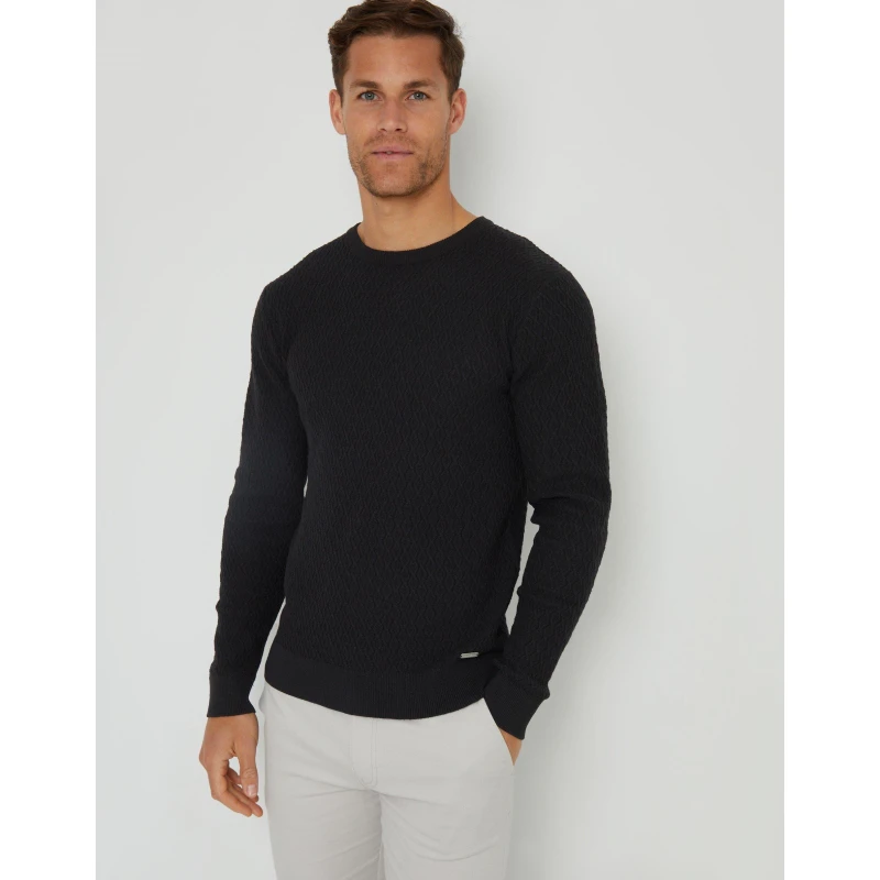 Image of Threadbare 'Staleyhall' Mini Cable Knit Crew Neck Jumper Black