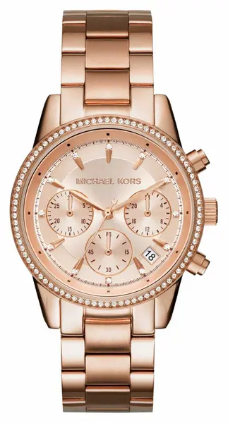 Image of Michael Kors MK6357 Womens Ritz Rose-Gold Toned Crystal Set Watch