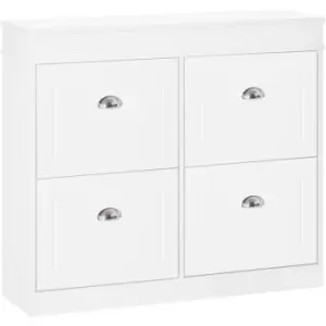 Image of HOMCOM 4 Flip-Drawer Shoe Cabinet Modern Home Tidy Storage Adjustable White