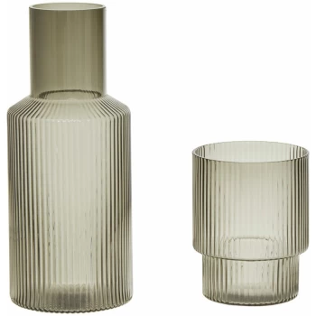 Image of Premier Housewares Smoke Grey Glass Carafe And Tumbler Set / Drinking Glasses/ Glass Tumbler Set of 2 Handcrafted Tumblers 8 x 8 x 21