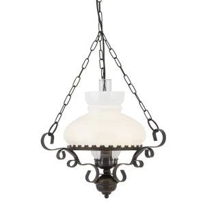Image of 1 Light Ceiling Pendant Rustic with Opal Glass Shade, E27