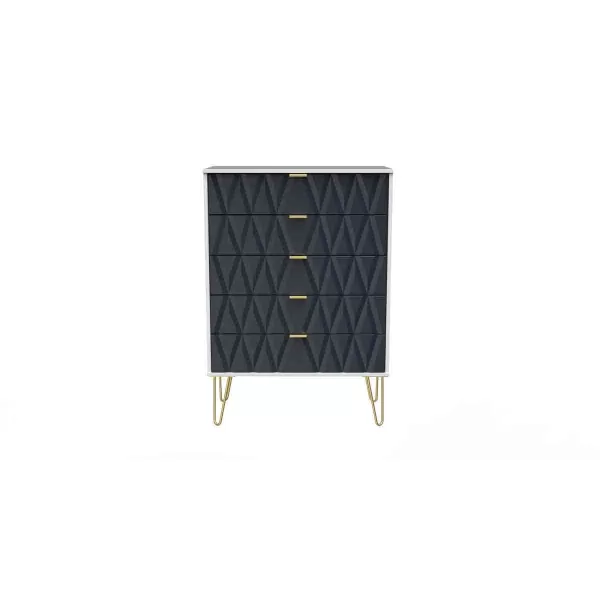Image of Welcome Furniture Ready Assembled Diamond 5 Drawer Chest In Indigo Matt & White