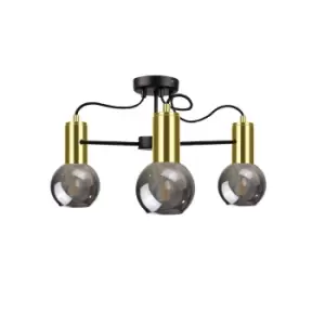 Image of Liv Multi Arm Semi Flush Ceiling Light Black, Gold, 60cm, 3x E27